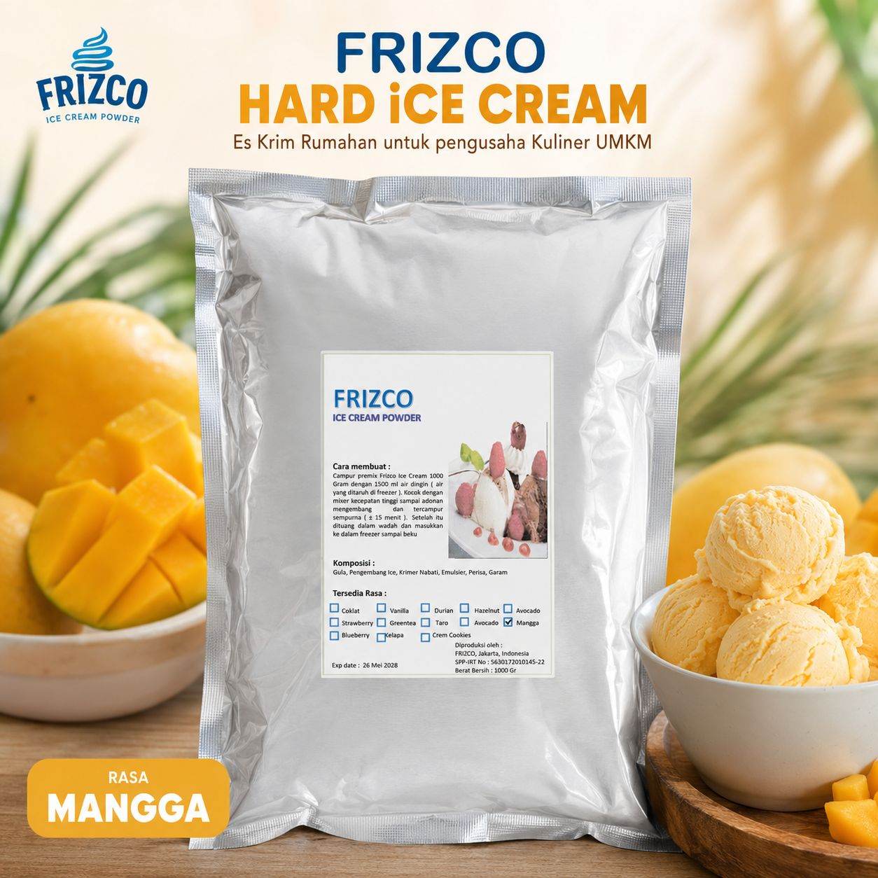 MANGGA Frizco 1KG Hard Ice cream Bubuk Eskrim mixer rumahan UMKM