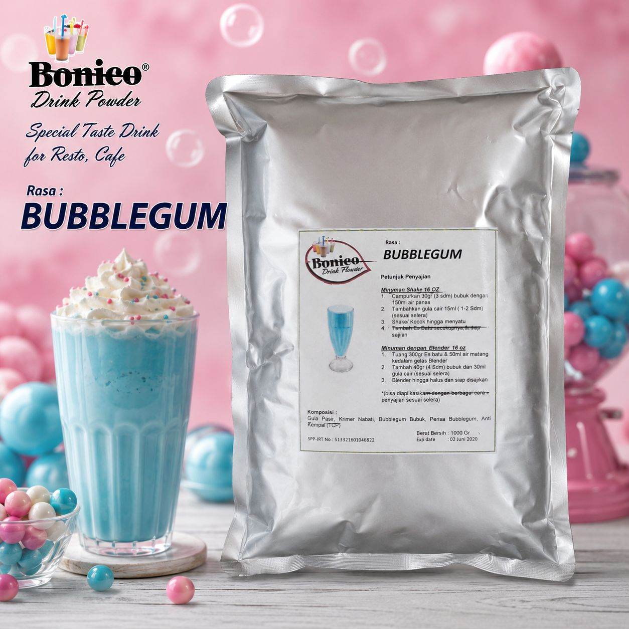 BUBBLEGUM Bubuk Minuman Bonico 1Kg drink powder kedai UMKM Cafe Resto PERMEN KARET