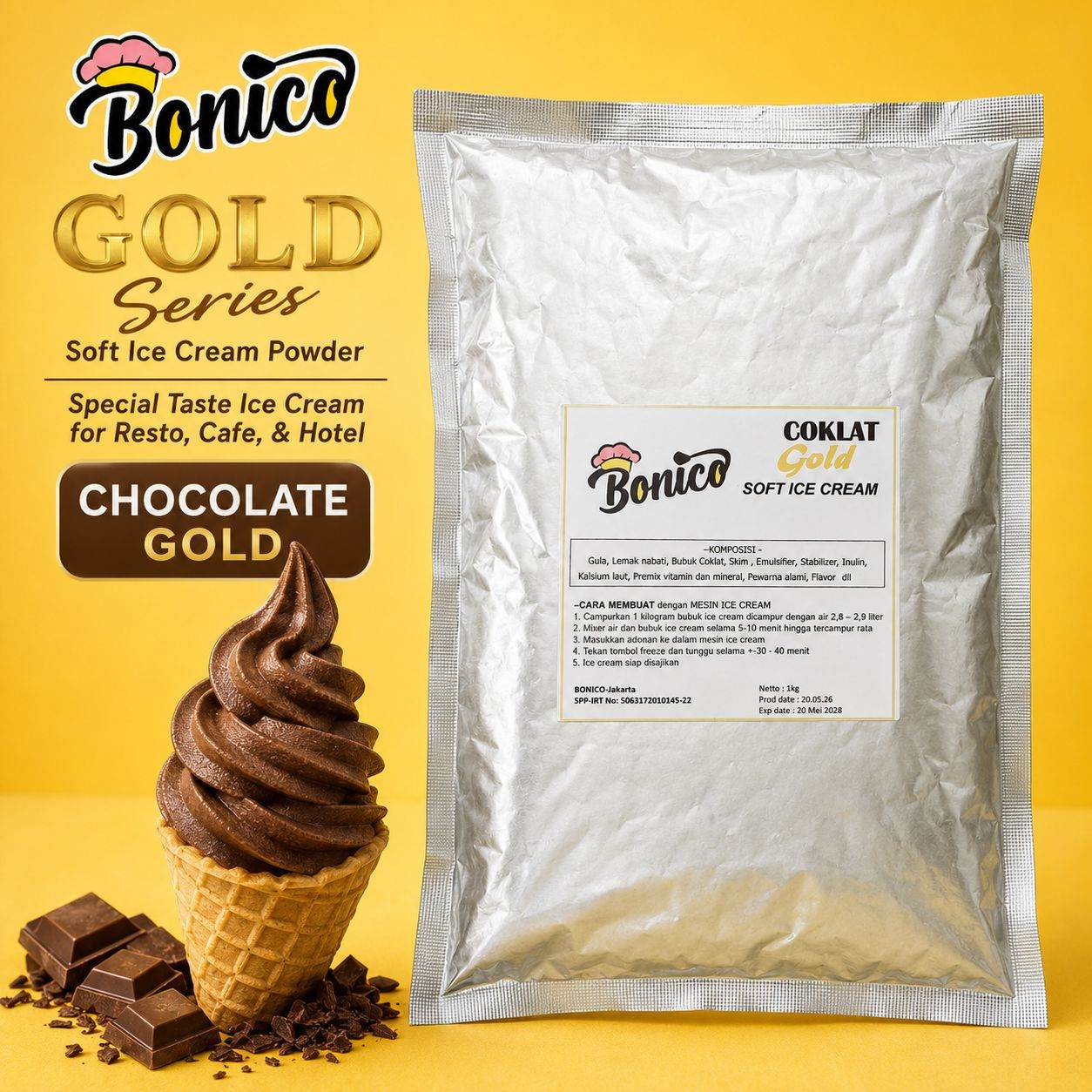 Bonico GOLD COKLAT Soft ice cream powder 1kg es krim bubuk soft serve
