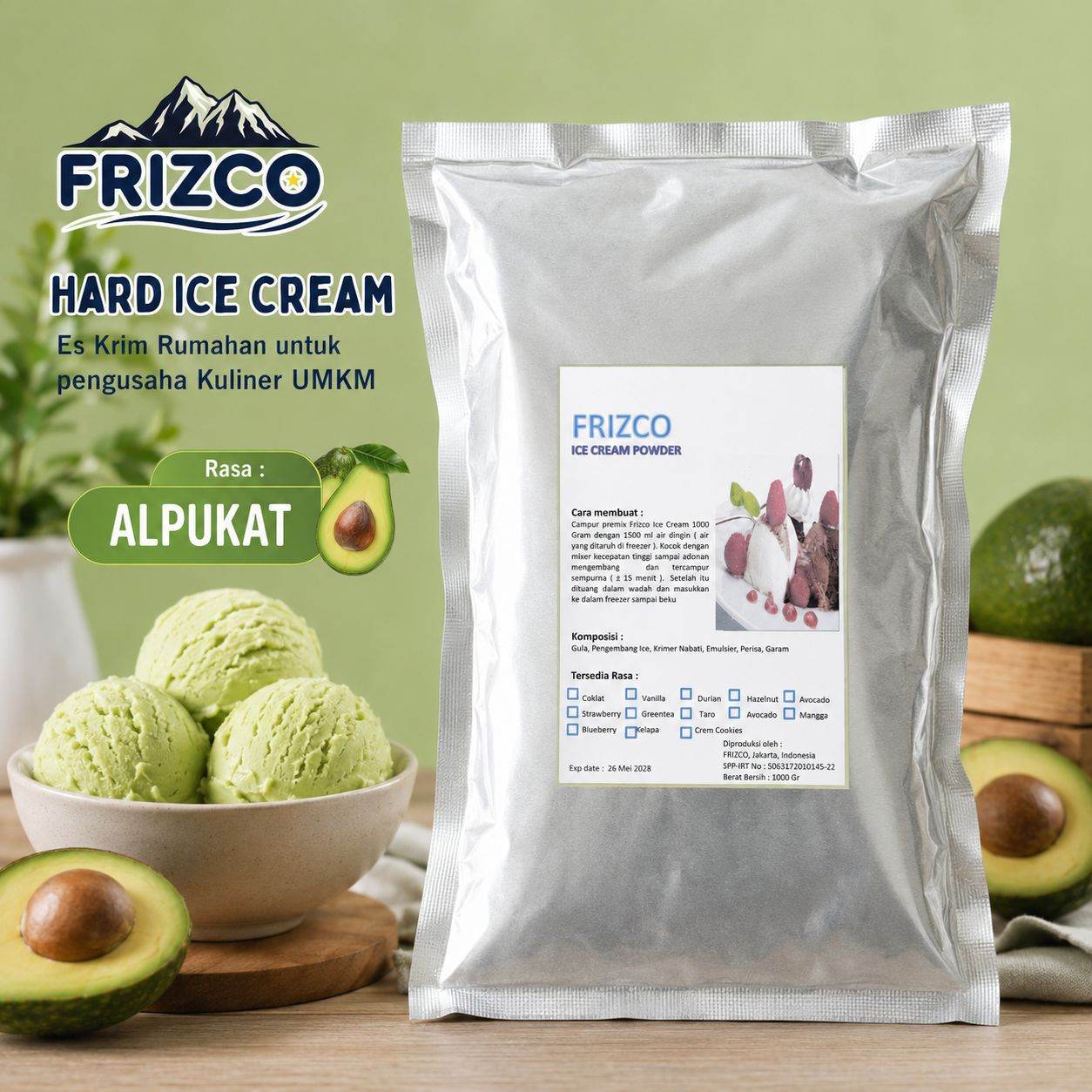 ALPUKAT Frizco 1KG Hard Ice cream Bubuk Eskrim mixer rumahan UMKM