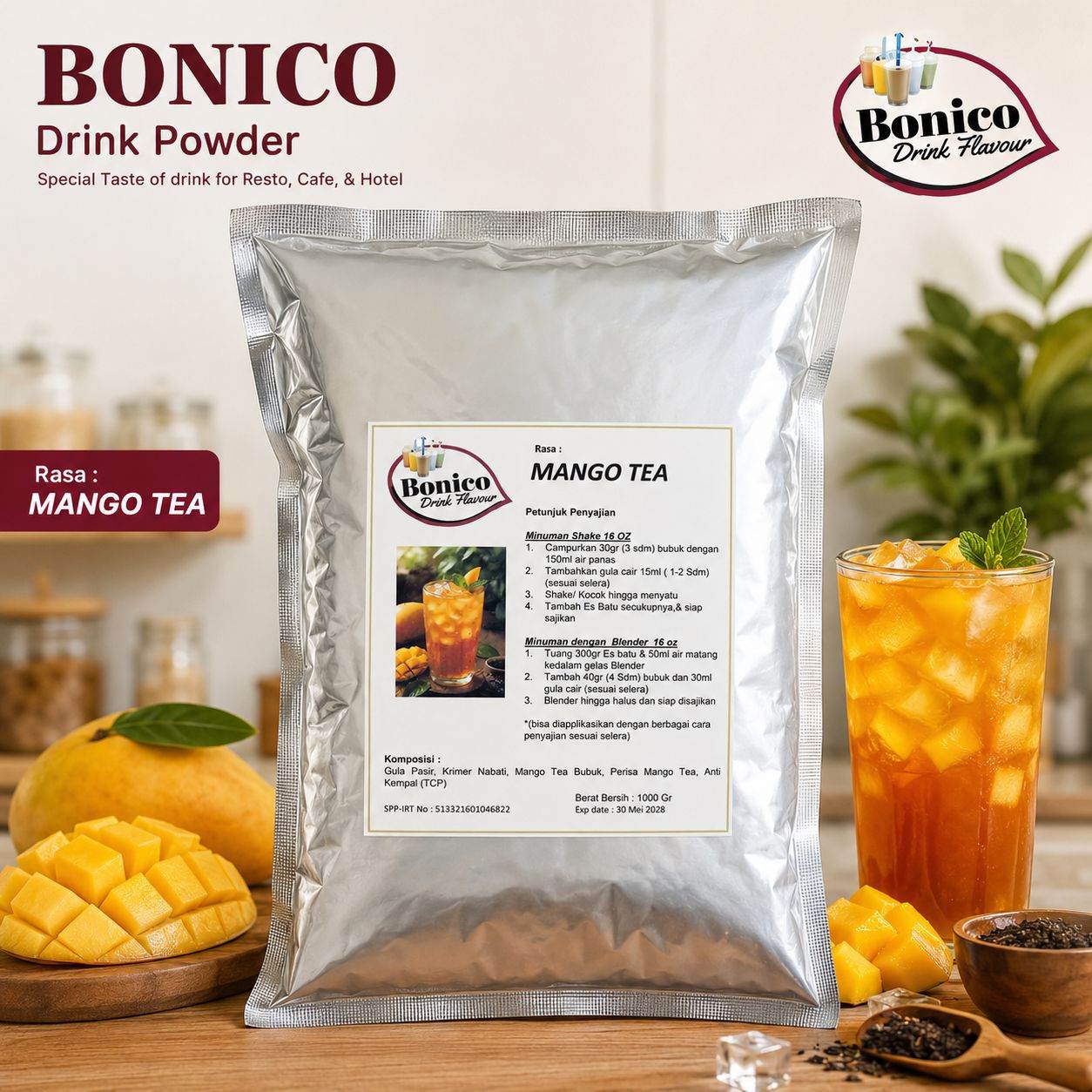 MANGO TEA Bubuk Minuman Bonico 1Kg drink powder kedai UMKM Cafe Resto TEH MANGGA