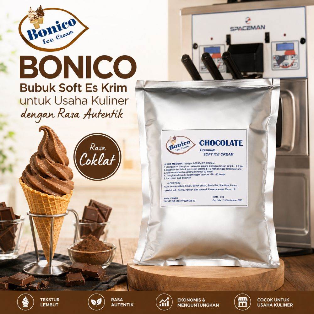 Bonico COKLAT Soft ice cream powder 1kg es krim soft serve bubuk Cokelat
