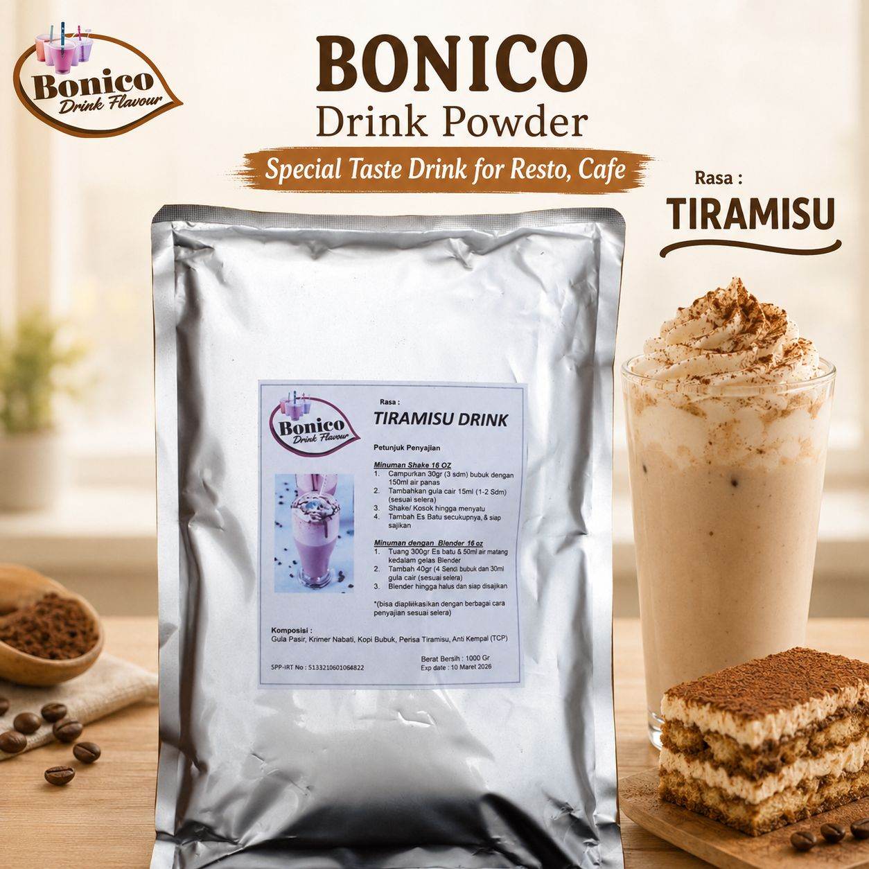 TIRAMISU 500gr Bubuk Minuman Bonico, serbuk drink powder