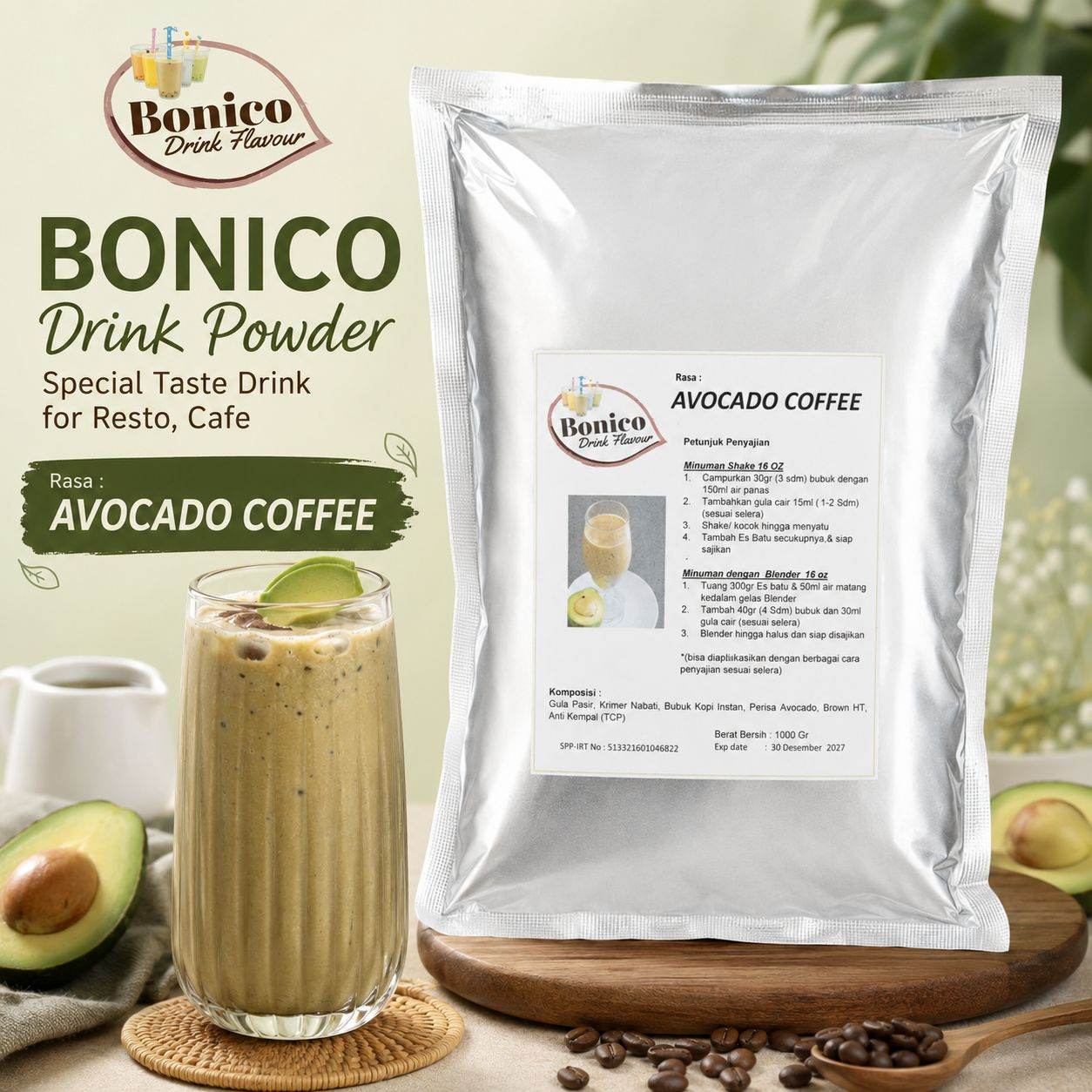AVOCADO COFFE 500gr Bubuk Minuman Bonico, serbuk drink powder