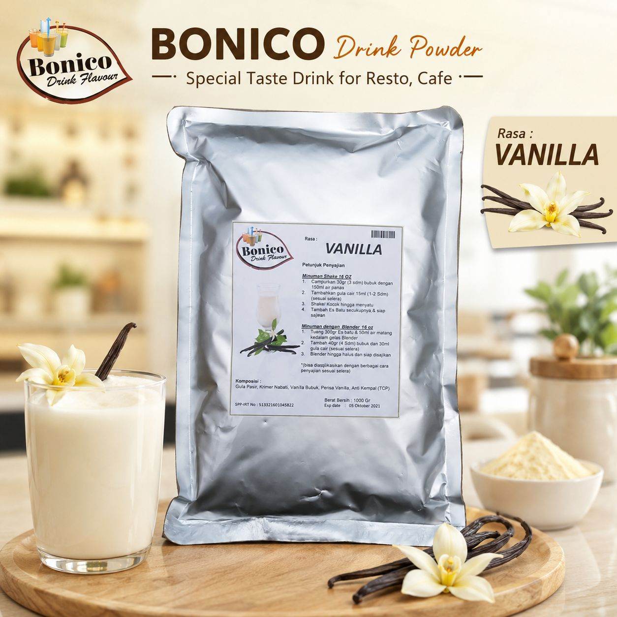 VANILLA 500gr Bubuk Minuman Bonico, serbuk drink powder
