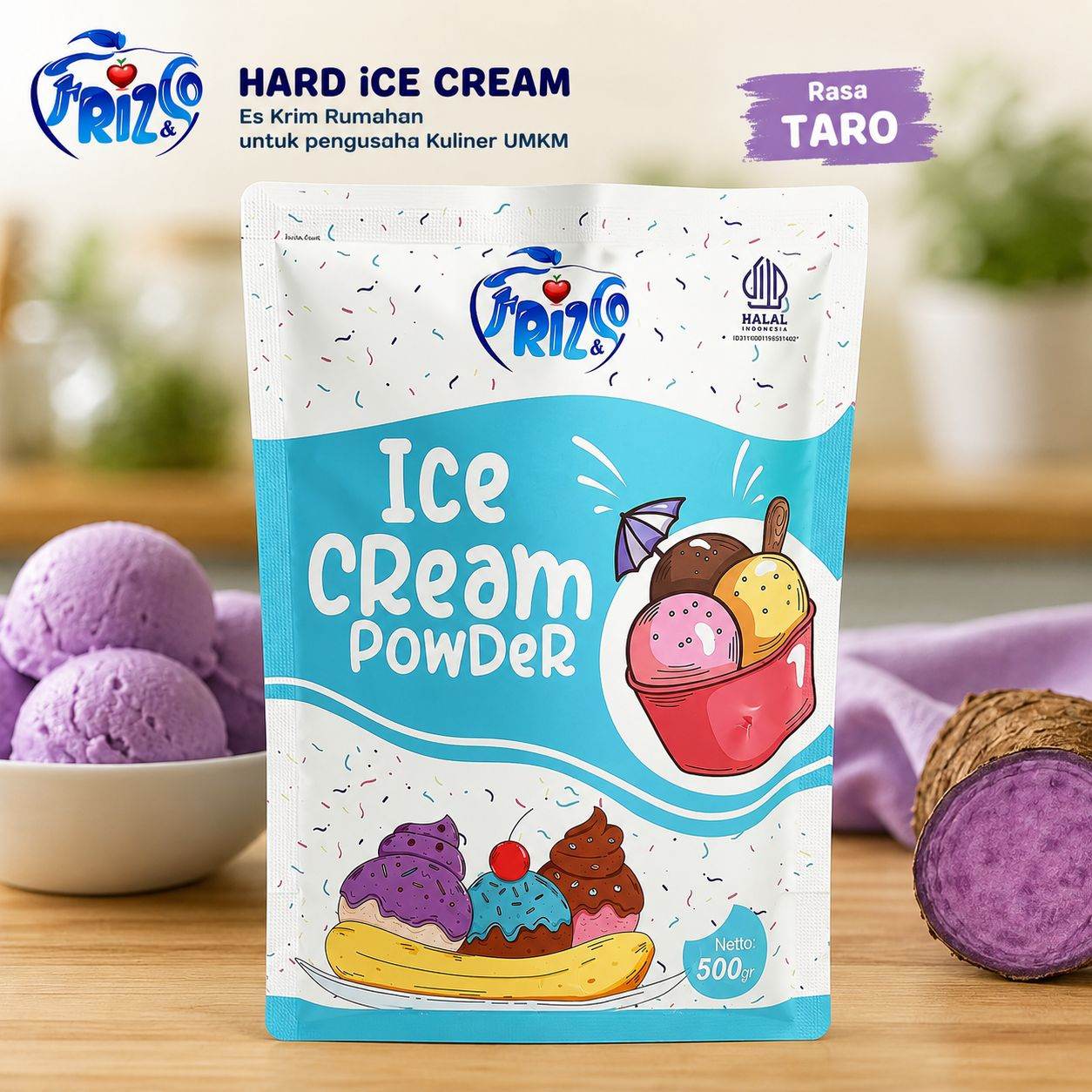 TARO Frizco Hard Ice cream 500gr Bubuk Eskrim mixer rumahan UMKM Ubi Ungu