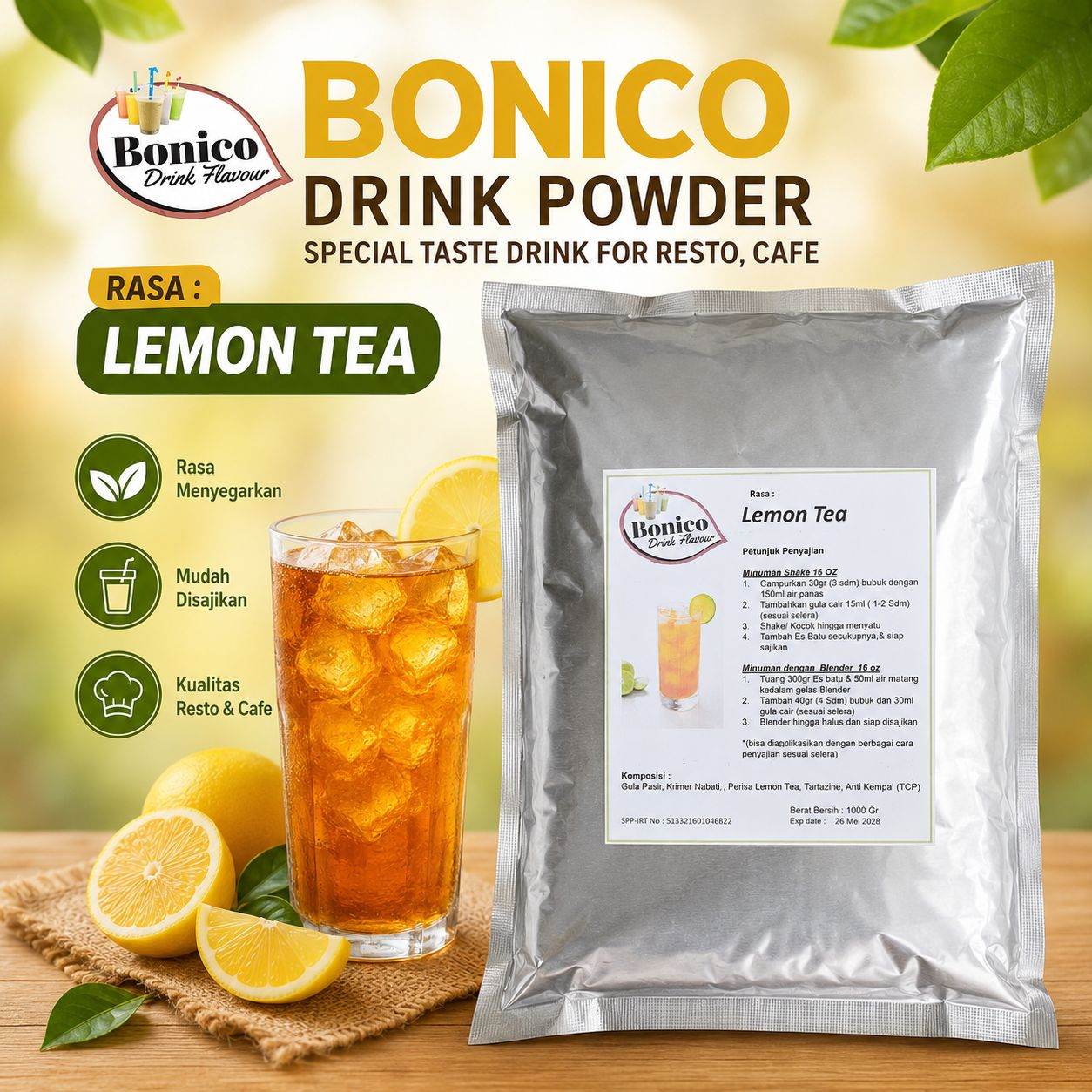 LEMON TEA 500gr Bubuk Minuman Bonico drink powder kedai UMKM Cafe Resto TEH LEMON (Salinan)