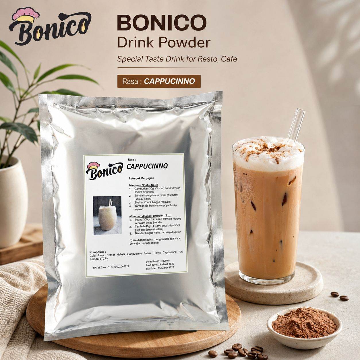 CAPPUCINO 500gr Bubuk Minuman Bonico, serbuk drink powder