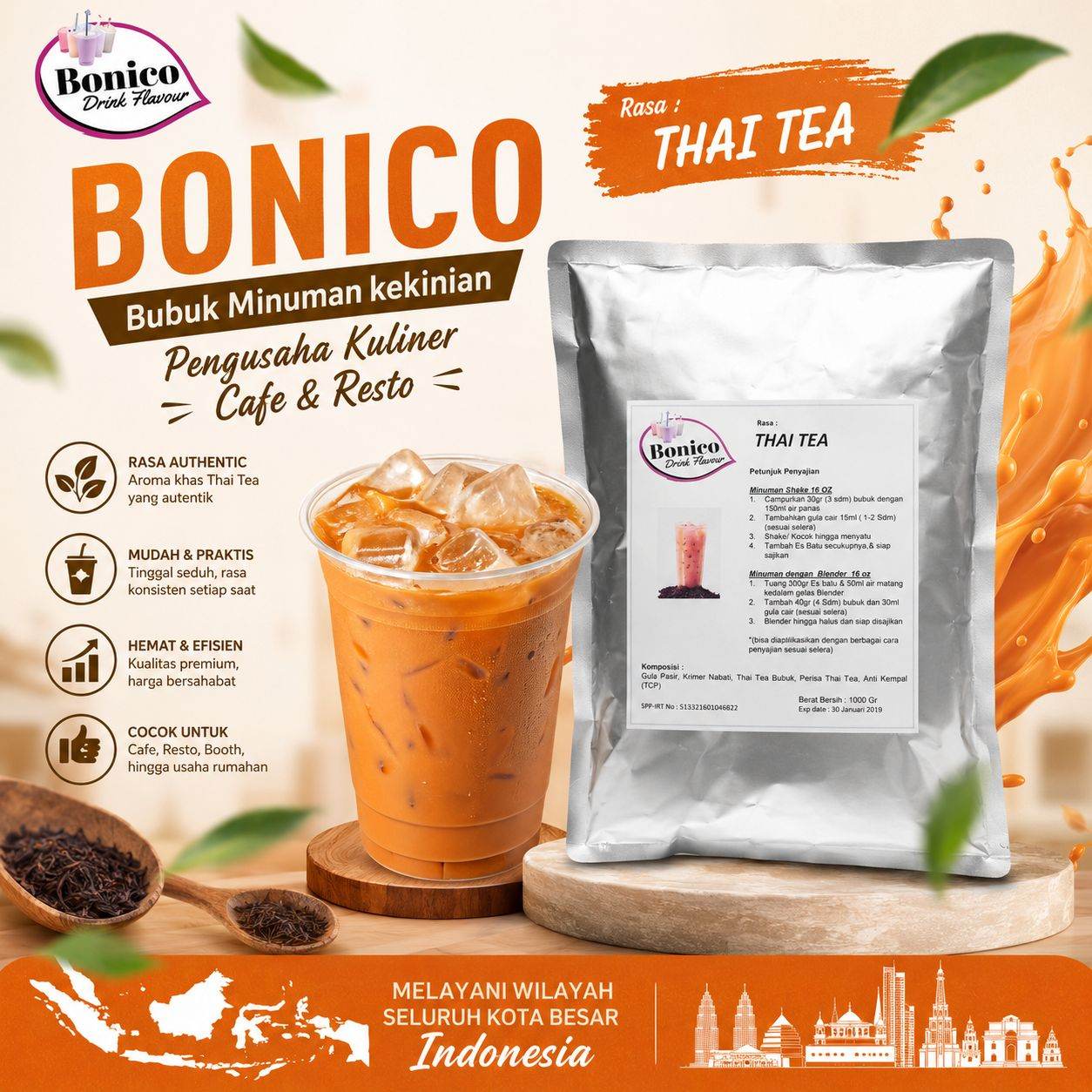 THAI TEA 500gr Bubuk Minuman Bonico, serbuk drink powder