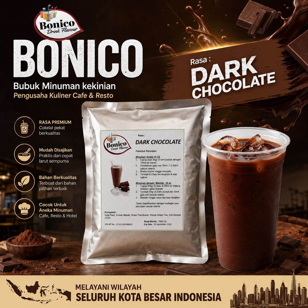 DARK COKLAT 500gr Bubuk Minuman Bonico, serbuk drink powder