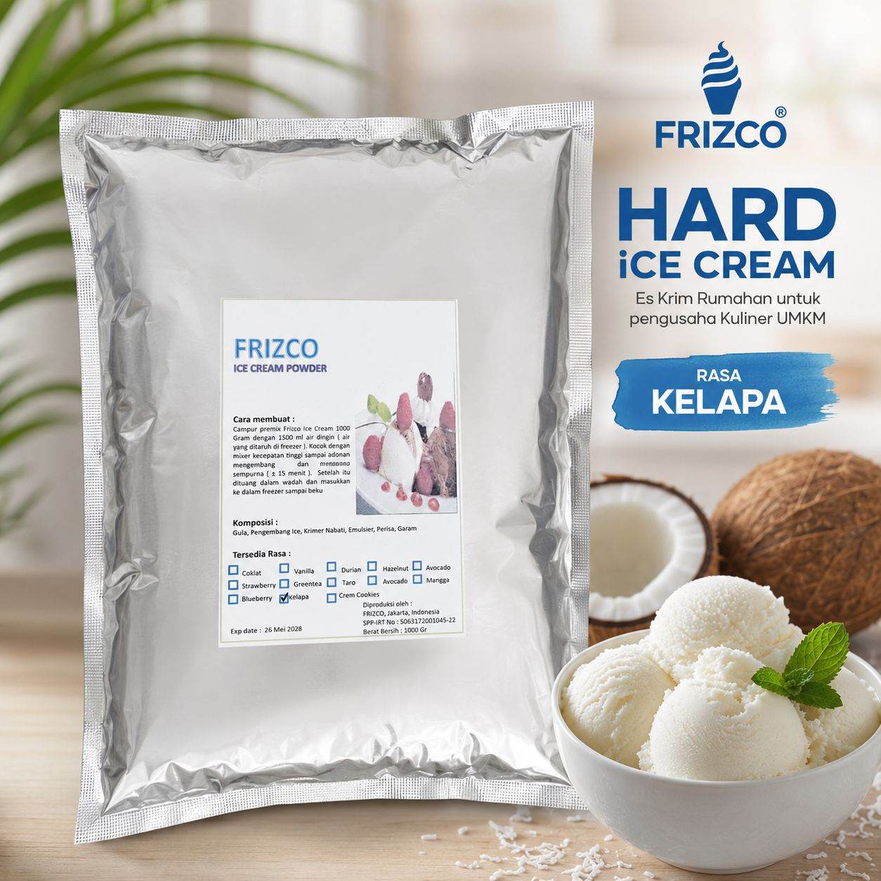 KELAPA Frizco 1KG Hard Ice cream Bubuk Eskrim mixer rumahan UMKM