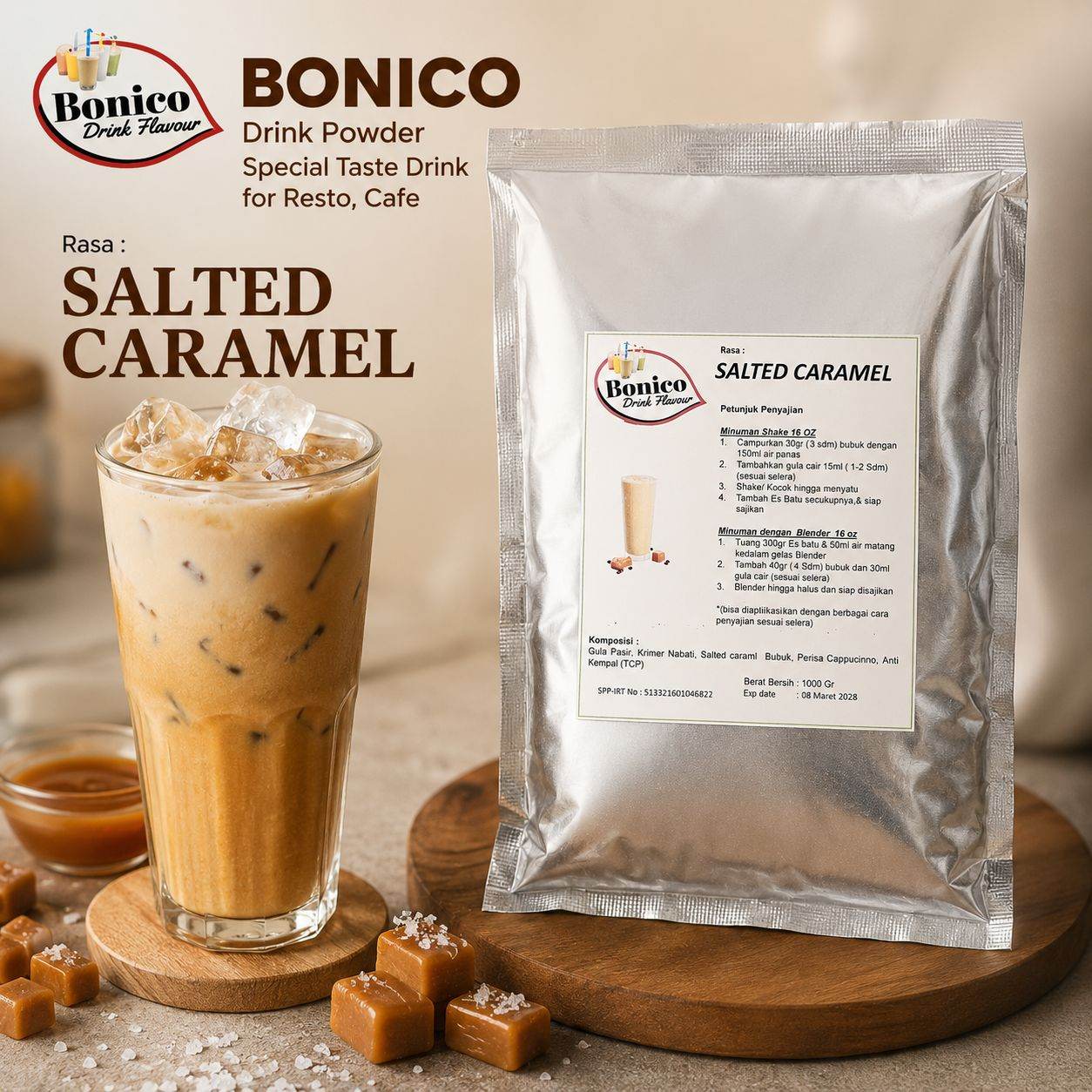 SALTED CARAMEL Bubuk Minuman Bonico 1Kg drink powder kedai UMKM Cafe Resto KARAMEL ASIN