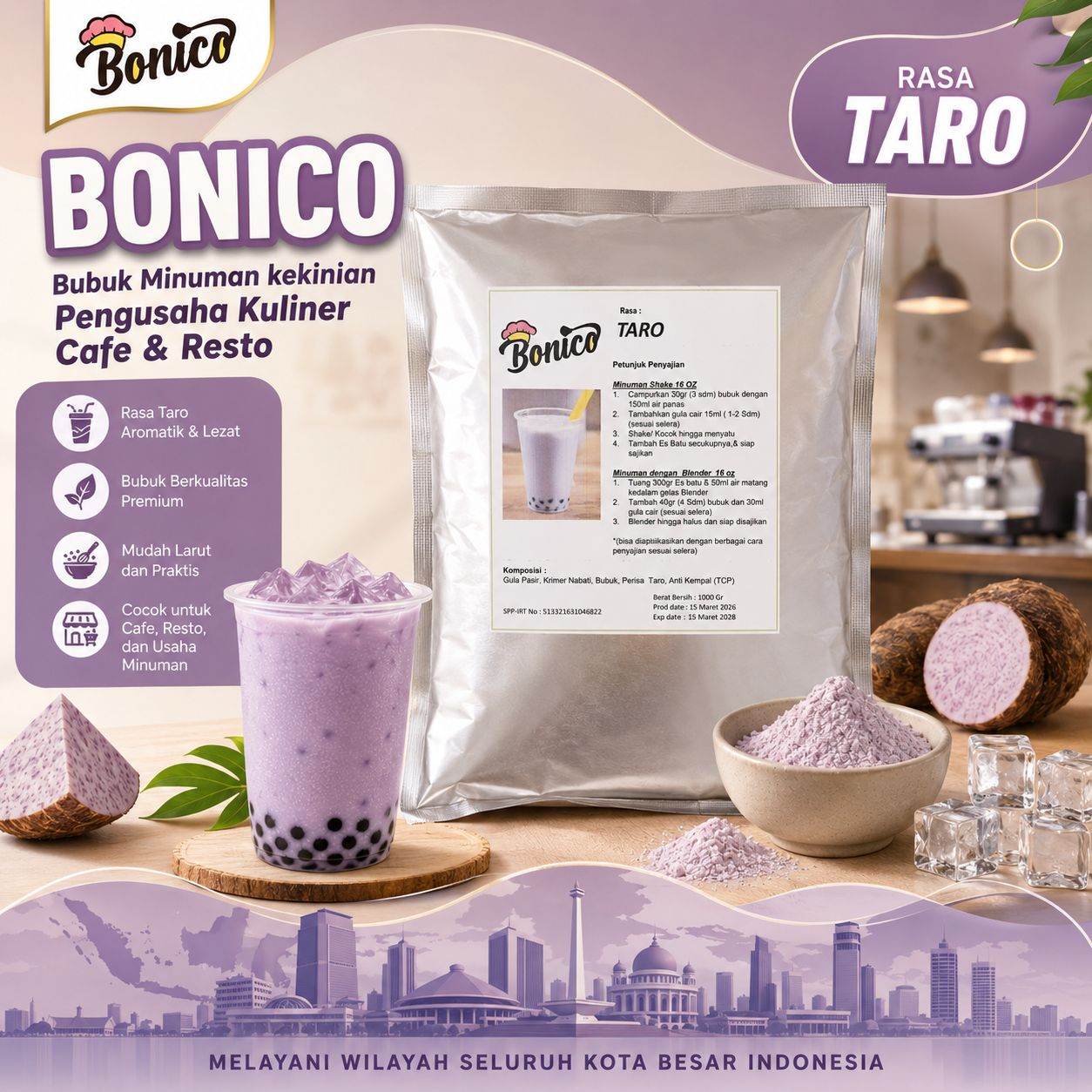 TARO Bubuk Minuman Bonico 1Kg drink powder kedai UMKM Cafe Resto (Salinan)