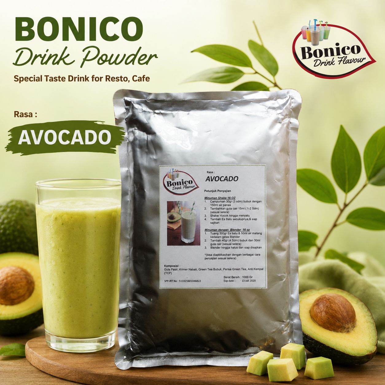 ALPUKAT Bubuk Minuman Bonico 1Kg drink powder kedai UMKM Cafe Resto AVOCADO ALPUKAD