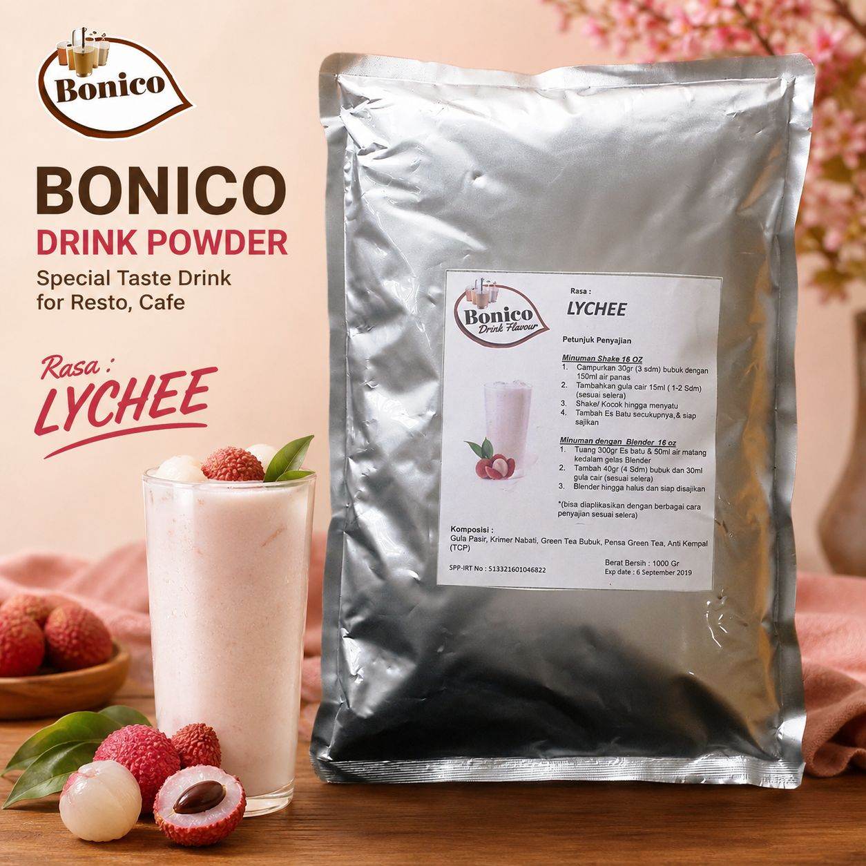 LYCHEE Bubuk Minuman Bonico 1Kg drink powder kedai UMKM Cafe Resto LECI