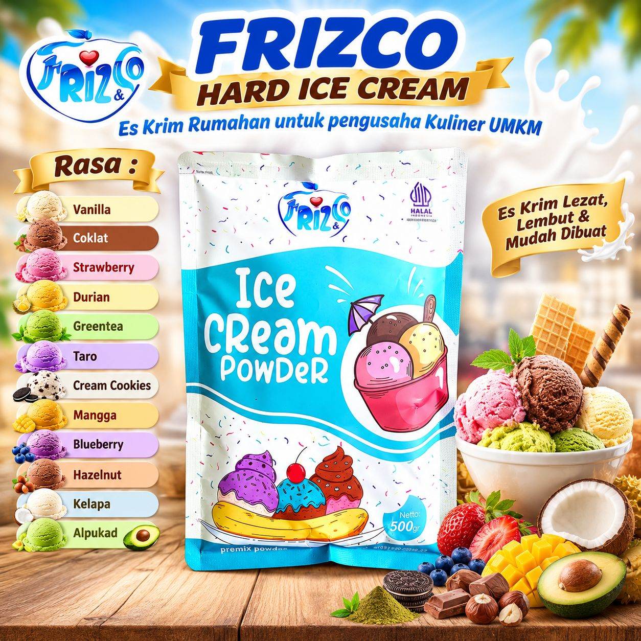 DURIAN Frizco 1KG Hard Ice cream Bubuk Eskrim mixer rumahan UMKM DUREN