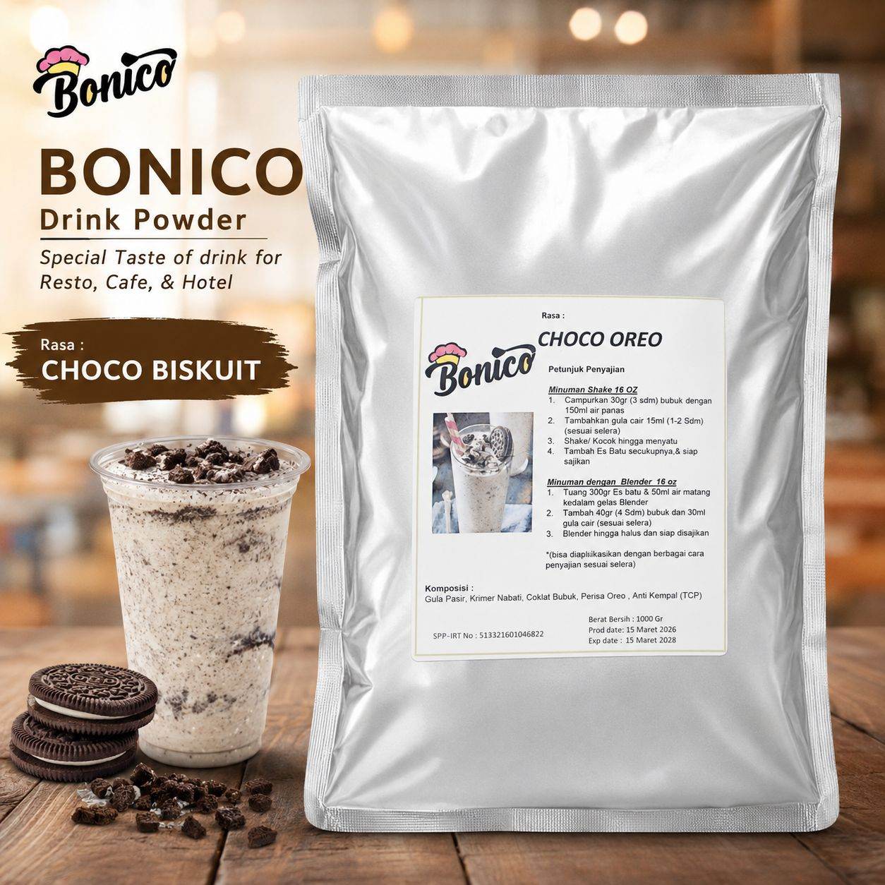 CHOCO BISKUIT Bubuk Minuman Bonico 1Kg drink powder kedai UMKM Cafe Resto CHOCO OREO