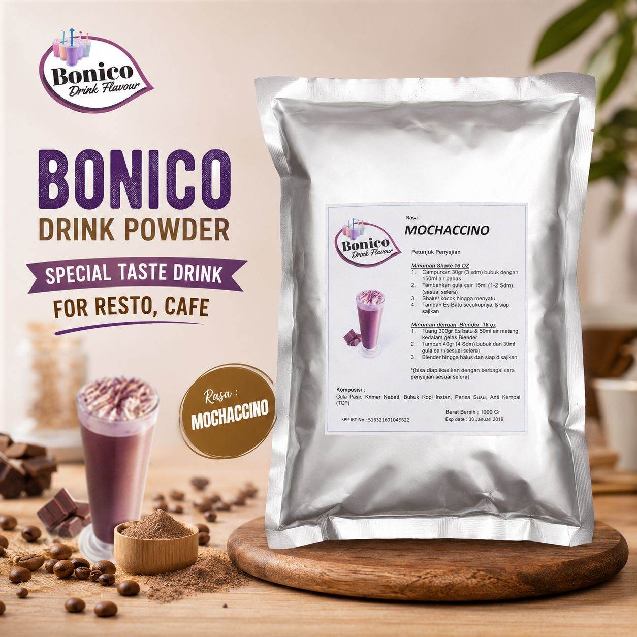MOCHACCINO Bubuk Minuman Bonico 1Kg drink powder kedai UMKM Cafe Resto MOCACHINO