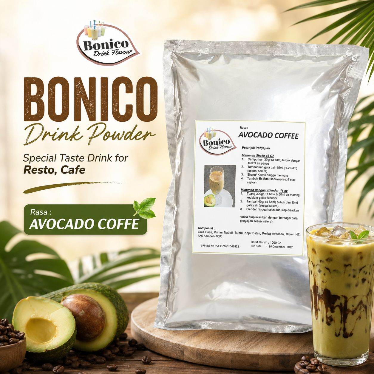 AVOCADO COFFE Bubuk Minuman Bonico 1Kg drink powder kedai UMKM Cafe Resto KOPI ALPUKAT