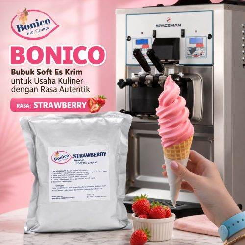 Bonico STRAWBERRY Soft ice cream powder 1kg es krim bubuk soft serve (Salinan)