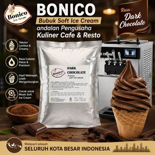 Bonico DARK CHOCOLATE Soft ice cream powder 1kg DARK COKLAT es krim soft serve