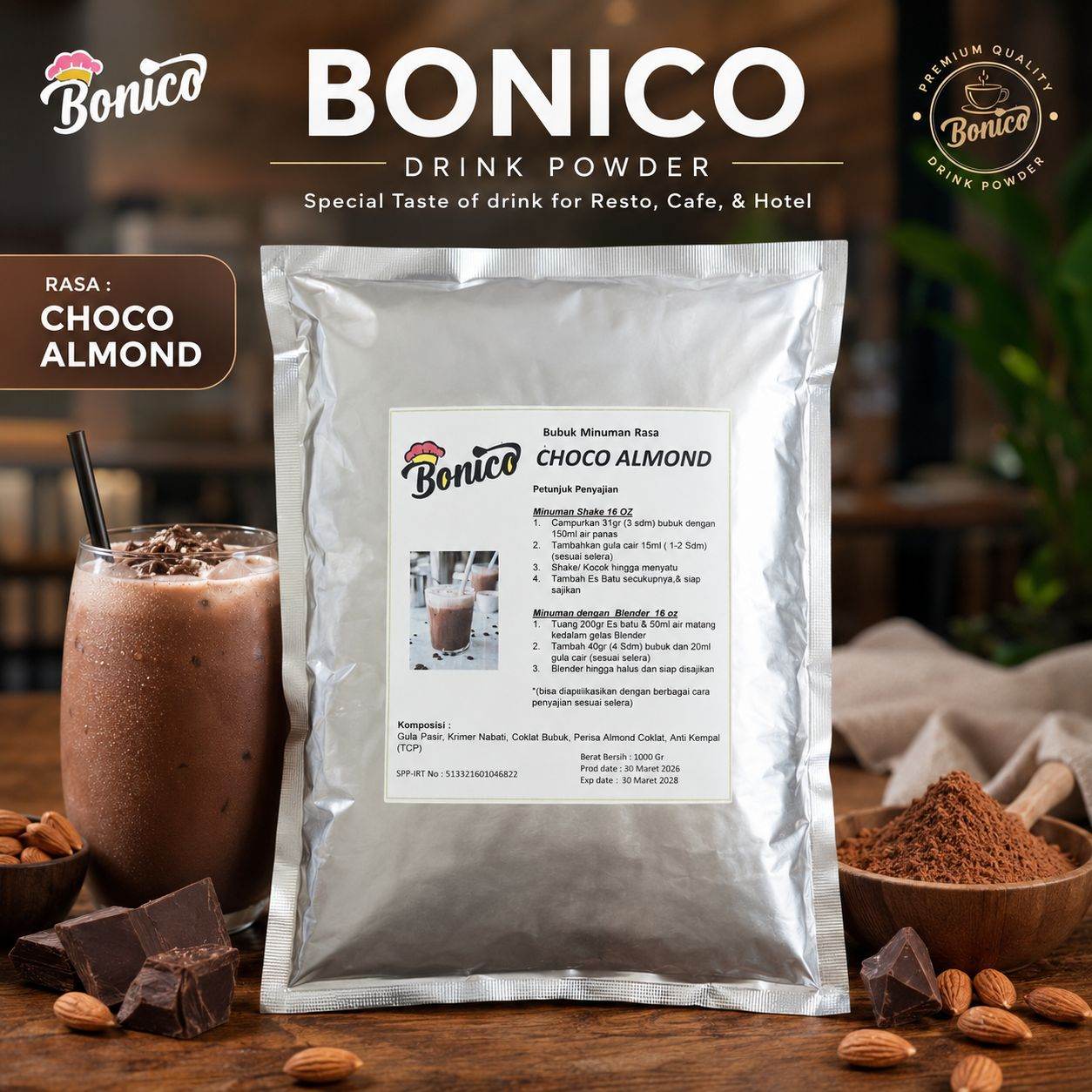 CHOCO ALMOND 500gr Bubuk Minuman Bonico, serbuk drink powder
