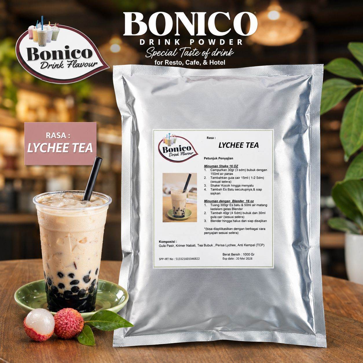 LYCHEE TEA Bubuk Minuman Bonico 1Kg drink powder kedai UMKM Cafe Resto TEH LECI