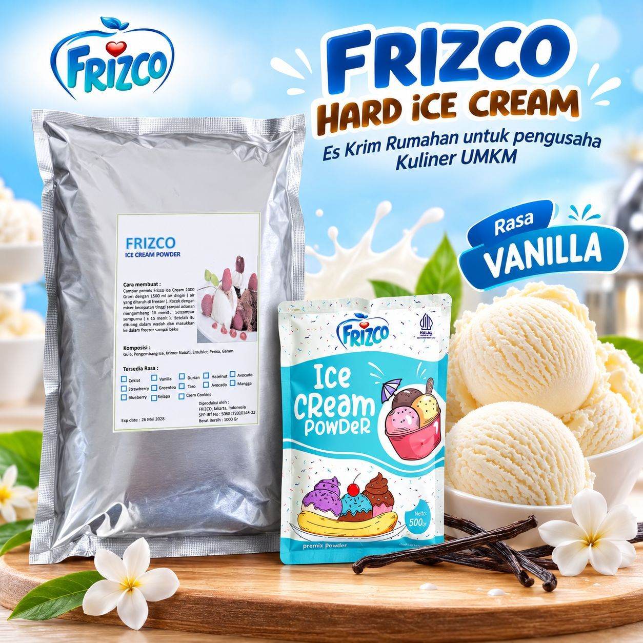 VANILLA Frizco Hard Ice cream 500gr Bubuk Eskrim mixer rumahan UMKM