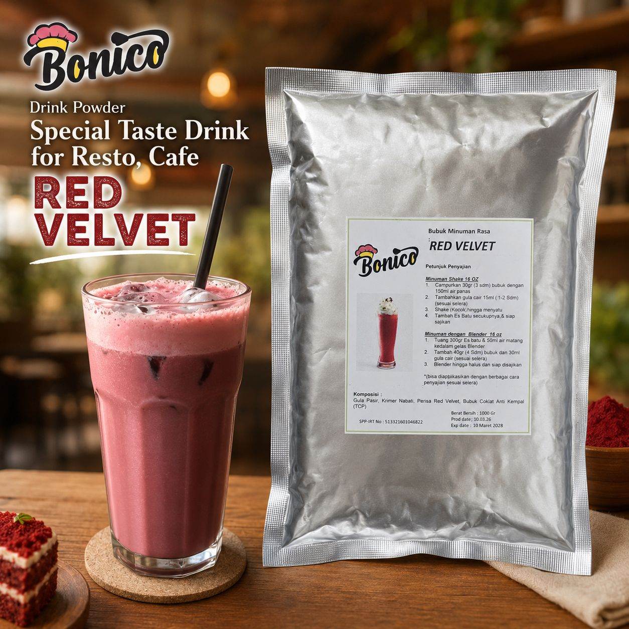 RED VELVET 500gr Bubuk Minuman Bonico, serbuk drink powder