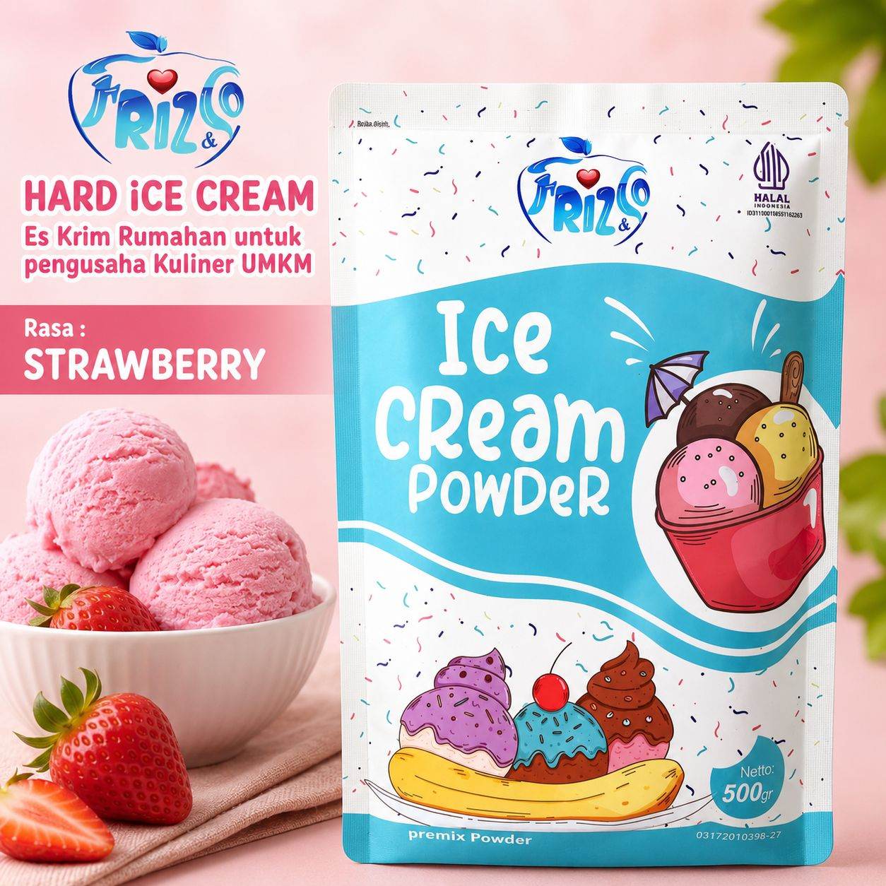 STRAWBERRY Frizco Hard Ice cream 500gr Bubuk Eskrim mixer rumahan UMKM (Salinan)