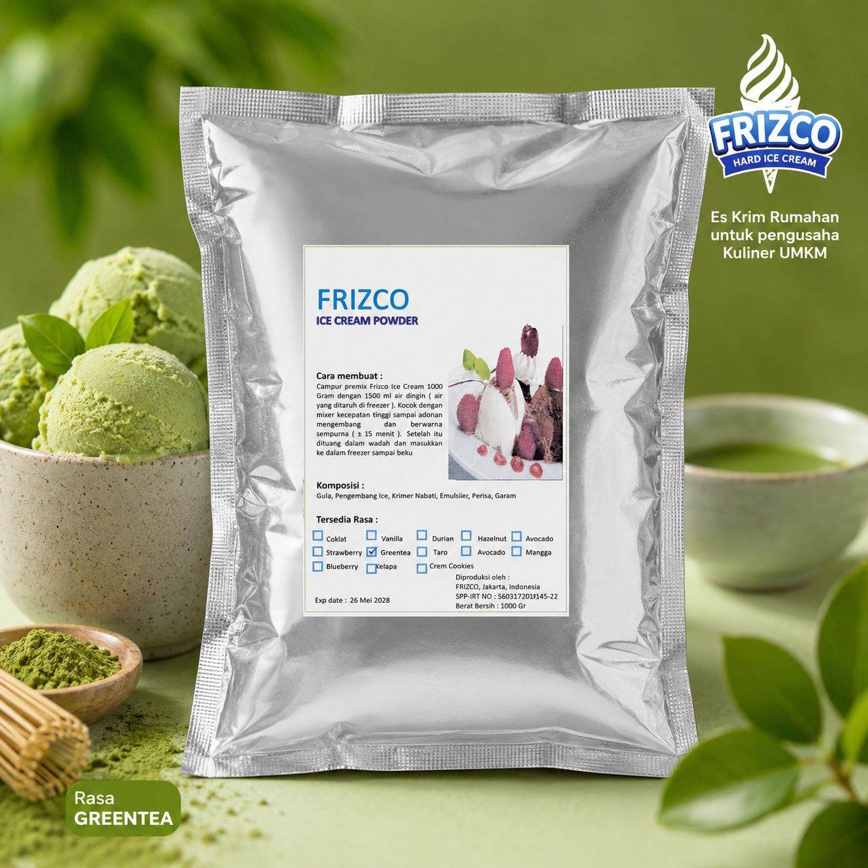 GREENTEA Frizco 1KG Hard Ice cream Bubuk Eskrim mixer rumahan UMKM