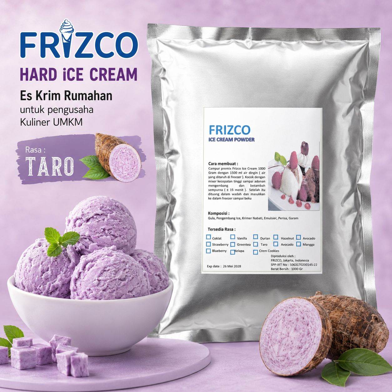 TARO Frizco 1KG Hard Ice cream Bubuk Eskrim mixer rumahan UMKM